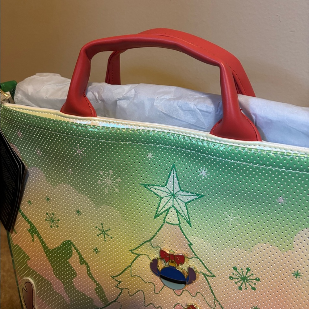 Loungefly Disney Stitch and Scrump Holiday Pin Trading Crossbody Tote Bag - Picture 6 of 15